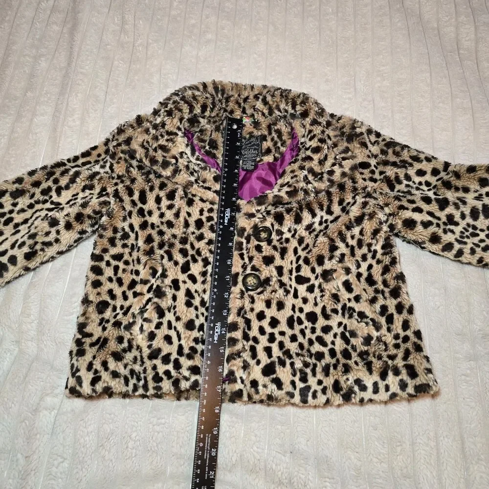 Lucky Brand House of Fire Leopard Print Brown Jacket Cropped Girls L 10/12